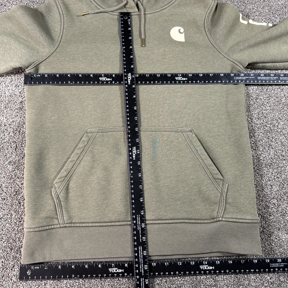 Carhartt Womens S 4-6 Olive Green Pullover Hoodie Spellout Logo Relaxed Fit - Picture 2 of 9
